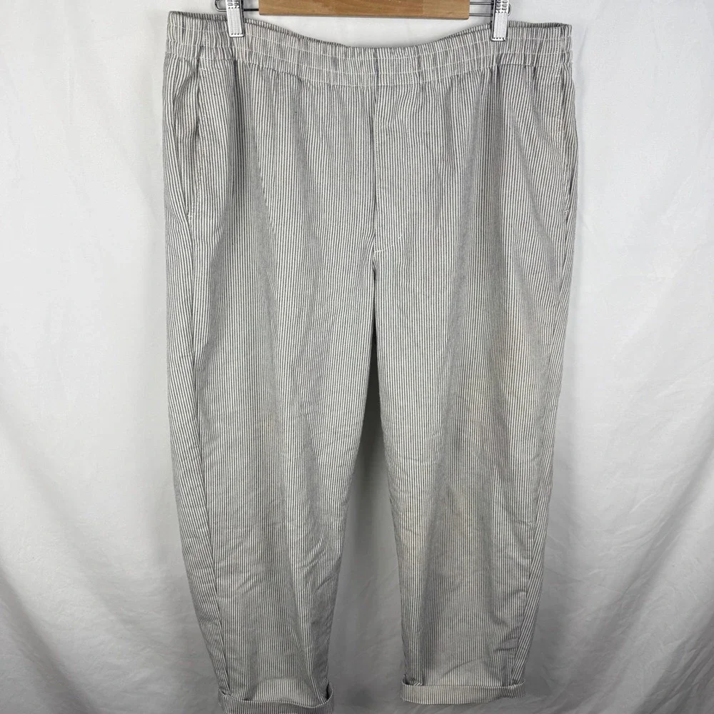 Uniqlo Men's Striped Drawstring Seersucker Wide Leg Relaxed Pants Ankle Trousers
